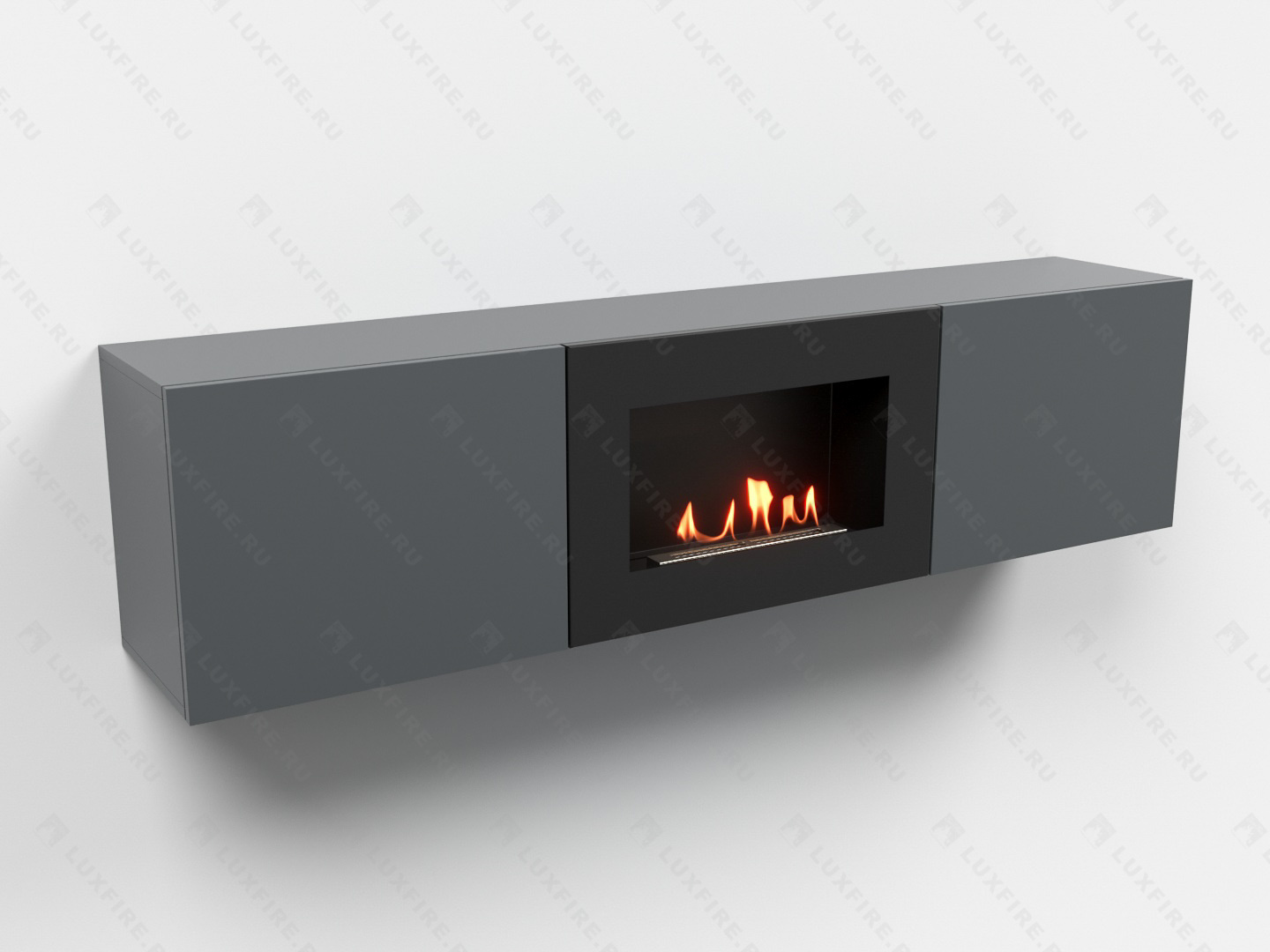 Тумба ТВ Lux Fire "Каспий" настенная 1600 матовая, графит с биокамином 600 Тумба ТВ Lux Fire "Каспий" настенная 1600 матовая, графит с биокамином 600