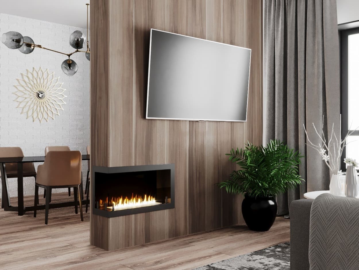 Биокамин "Русский огонь" Честер 700 угловой левый с декоративным стеклом (стемалитом) по цене 29 500 руб.